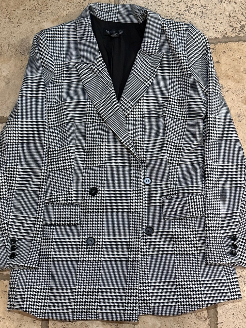 Rachel Zoe Black and White Glen Plaid Double-Breasted Blazer